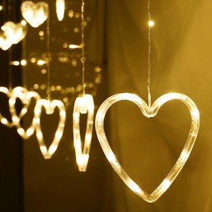 网红爱心led灯带走廊瀑布灯床帘窗帘星形灯插电款 房间装饰卧室