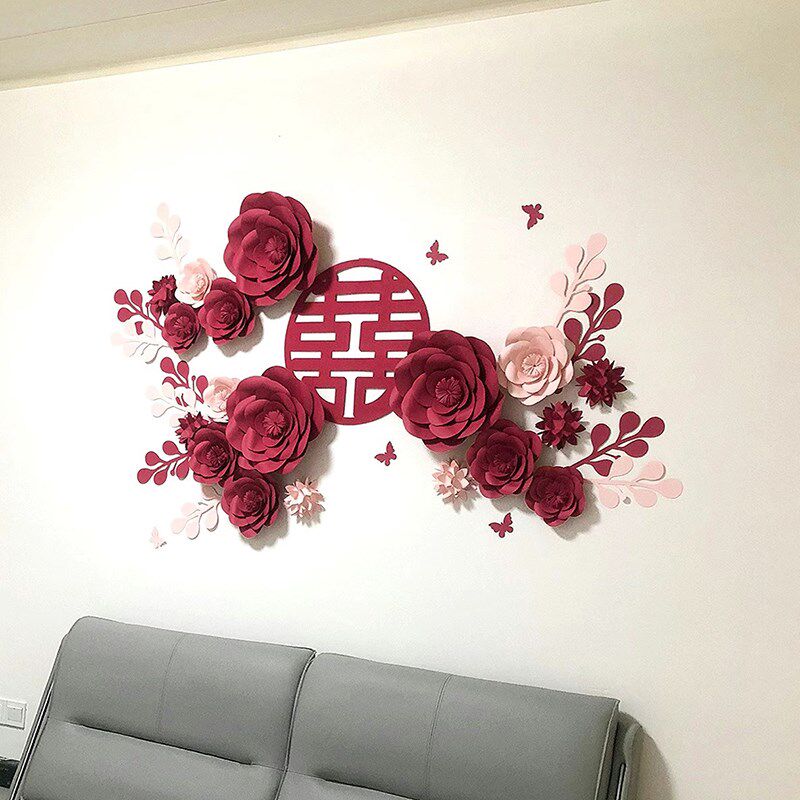 成品纸花婚庆婚礼影楼背景装饰布置花朵房间床头装饰立体玫瑰花