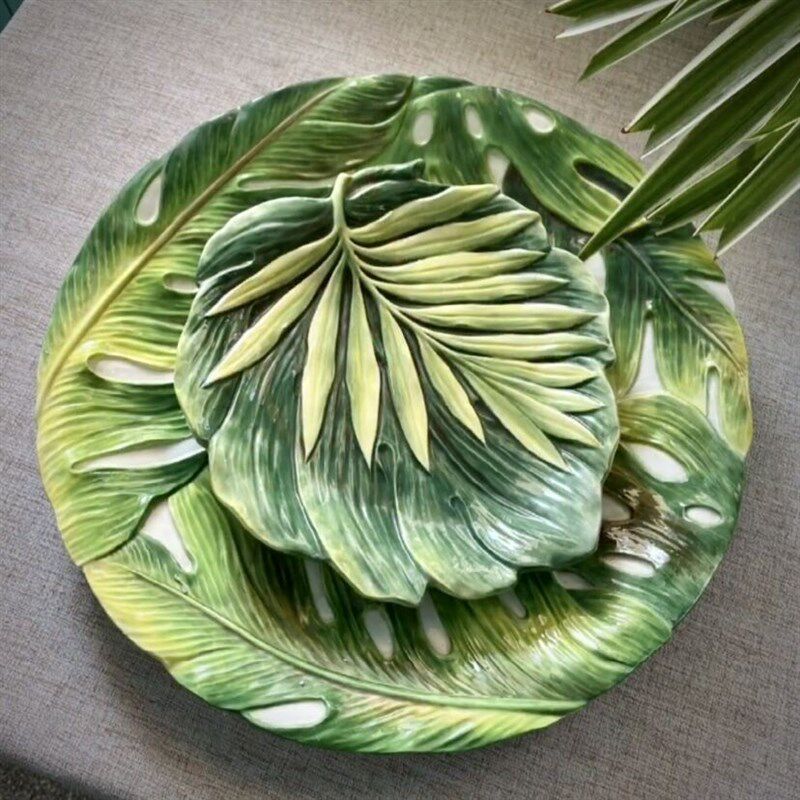 方亚釉下彩陶瓷芭蕉叶点心盘饺子盘特色餐盘家居装饰果盘特色礼品