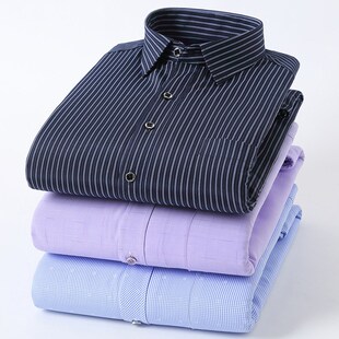 秋冬季男士保暖白衬衫条纹加绒加厚衬衣商务职业工装寸衫棉衣暖厚