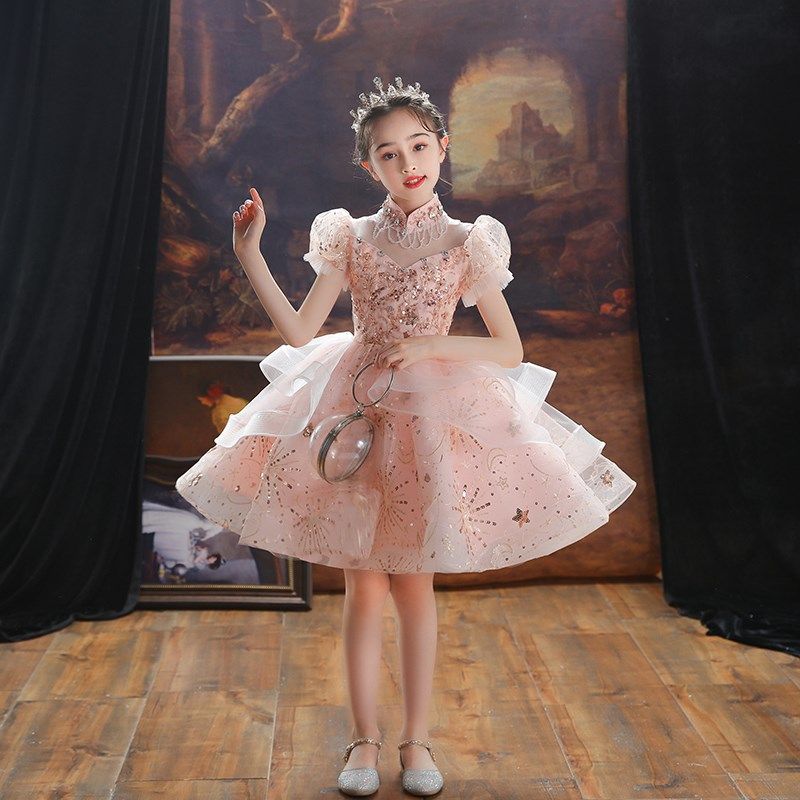 女童礼服公主裙粉色高端儿童主持人生日走秀小女孩钢琴演出服演奏
