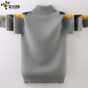 男童毛衣套头拉链半高立领儿童秋冬款加绒加厚中大童纯棉针织衫潮