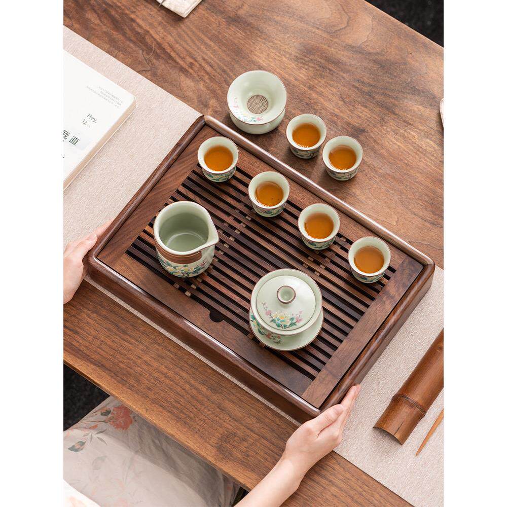 核桃茶盘家用小实木储水茶桌排水托盘一人茶具2025新无障碍豪华套