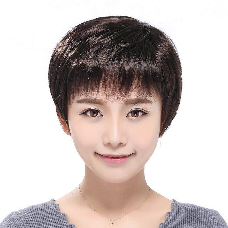 全真发发套女短发妈妈中老年人假发短直发中年女士全头套真人发丝