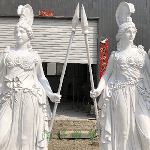 人物雕像 户外园林艺术品摆件门神 古铜色欧式 守护女神玻璃钢雕塑