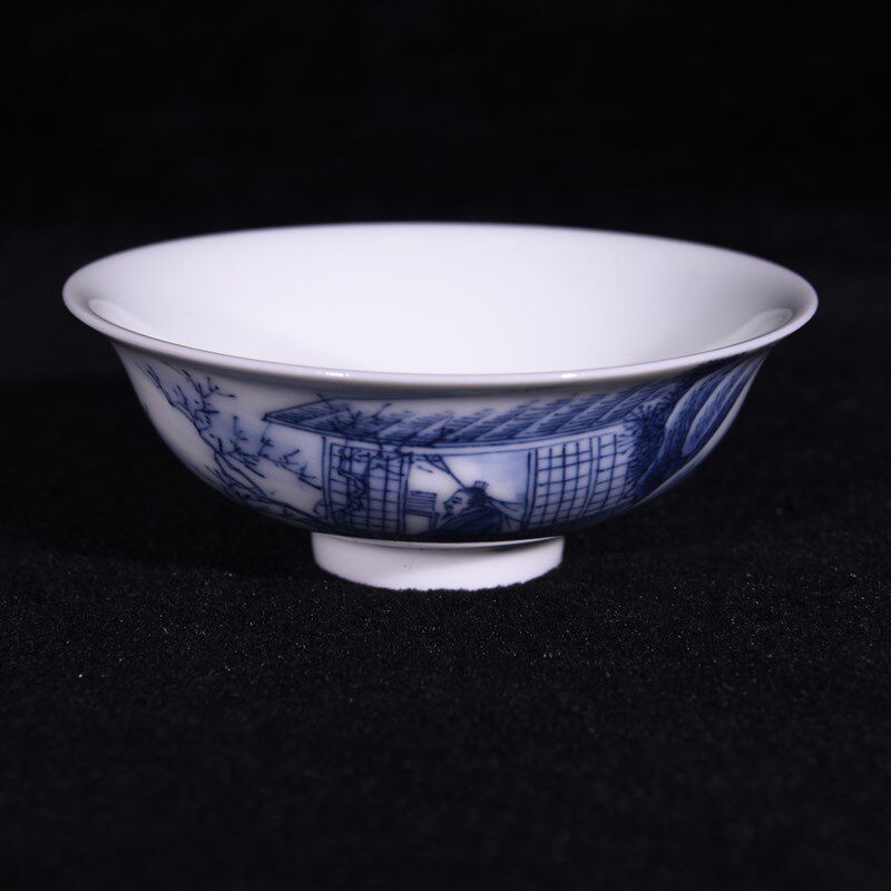 大清雍正年制青花高士图纹酒杯茶杯