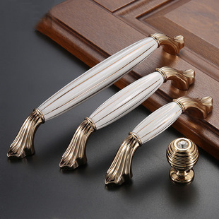 孔距96/128/192mm欧式高端白金色陶瓷衣柜子拉手鞋橱柜实心门把手