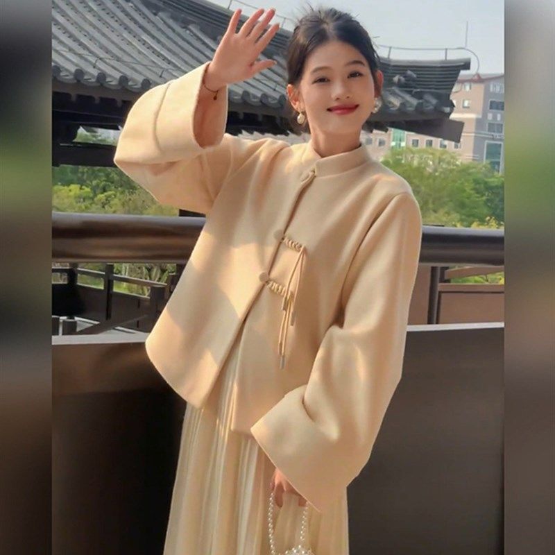 胖mm新中式轻国风高级感盘扣毛呢外套女秋冬温柔高腰半身裙两件套,女装/女士精品,大码套装,淘宝优惠券,粉丝福利购,淘宝优惠卷