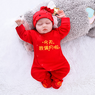 牛刚出生连体婴儿满月衣服加厚男孩女新生1宝宝百天服装秋冬套装