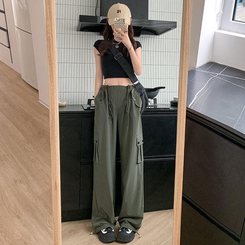 黑色工装裤女夏季薄款2024年新款高腰宽松直筒春秋休闲美式阔腿裤