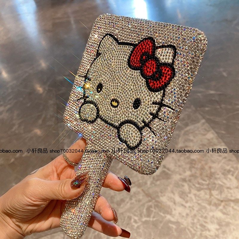 奢华钻化妆镜手持女生补妆手柄镜子美容院随身便携梳妆镜大号高清