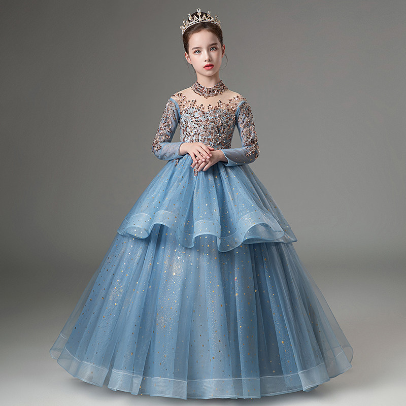 儿童礼服长袖秋冬女童生日公主裙小女孩元旦主持人钢琴演出服走秀