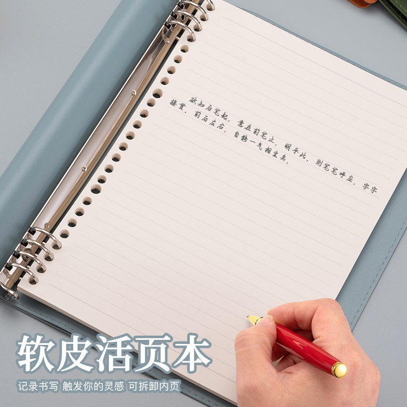 A5软皮活页本子笔记本子简约8孔20孔外壳可拆卸扣环活页笔记本B5图片