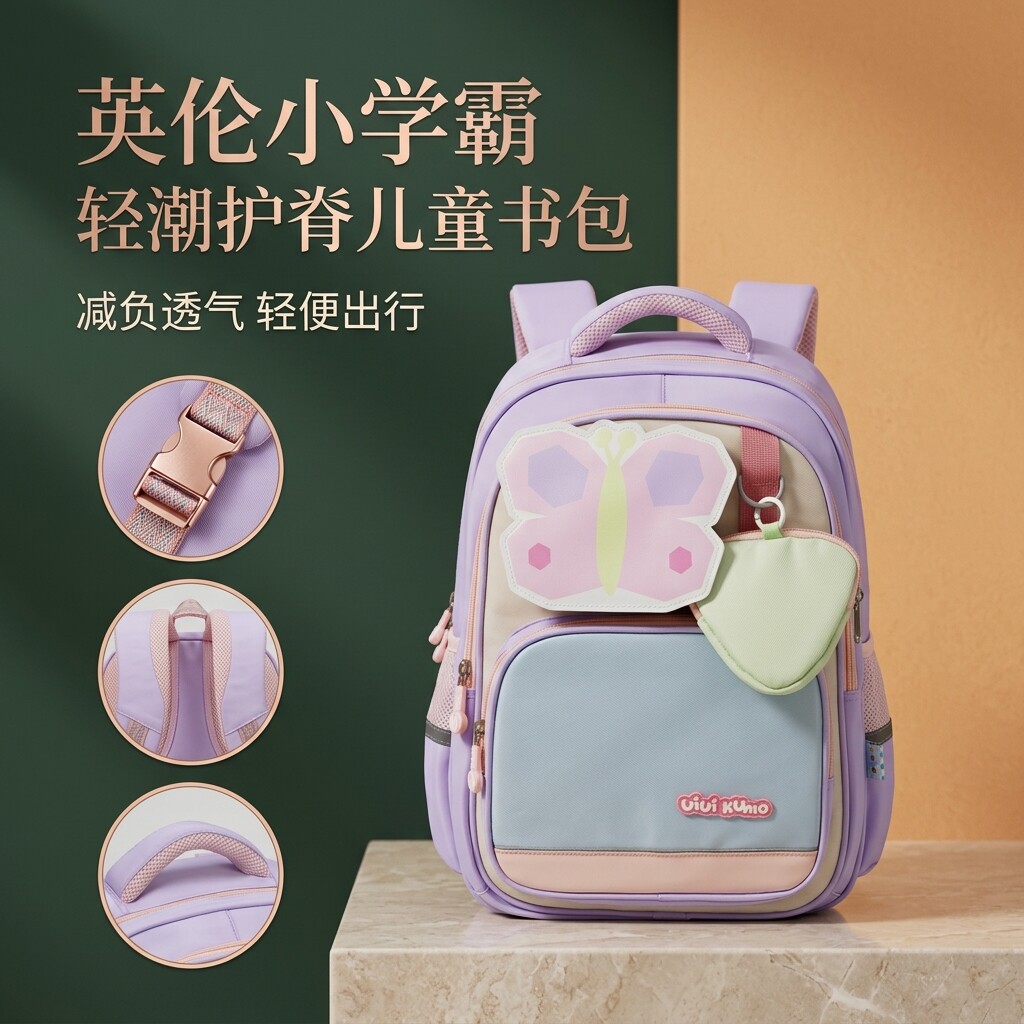 UIUIKUMO卡通小学生减负护脊书包双肩一二三四年级轻巧无异味儿童书包