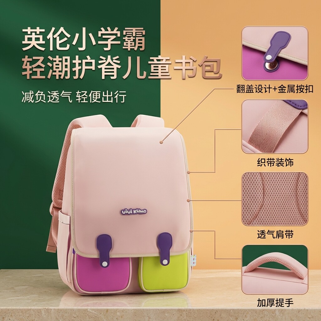uiuikumo七星瓢虫小学生儿童书包护脊减负三到六年级超轻夏天不闷汗大容量无异味上学出游