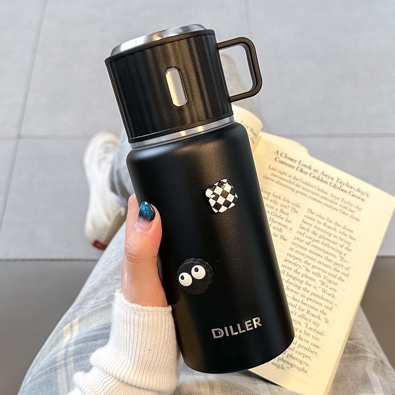 茶水分离保温杯女生高颜值简约水杯2024新款带盖316不锈钢杯子男