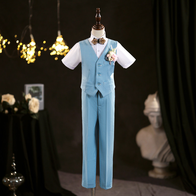 男童礼服套装高端夏短袖舞台表演服生日礼服男孩主持人钢琴演出服