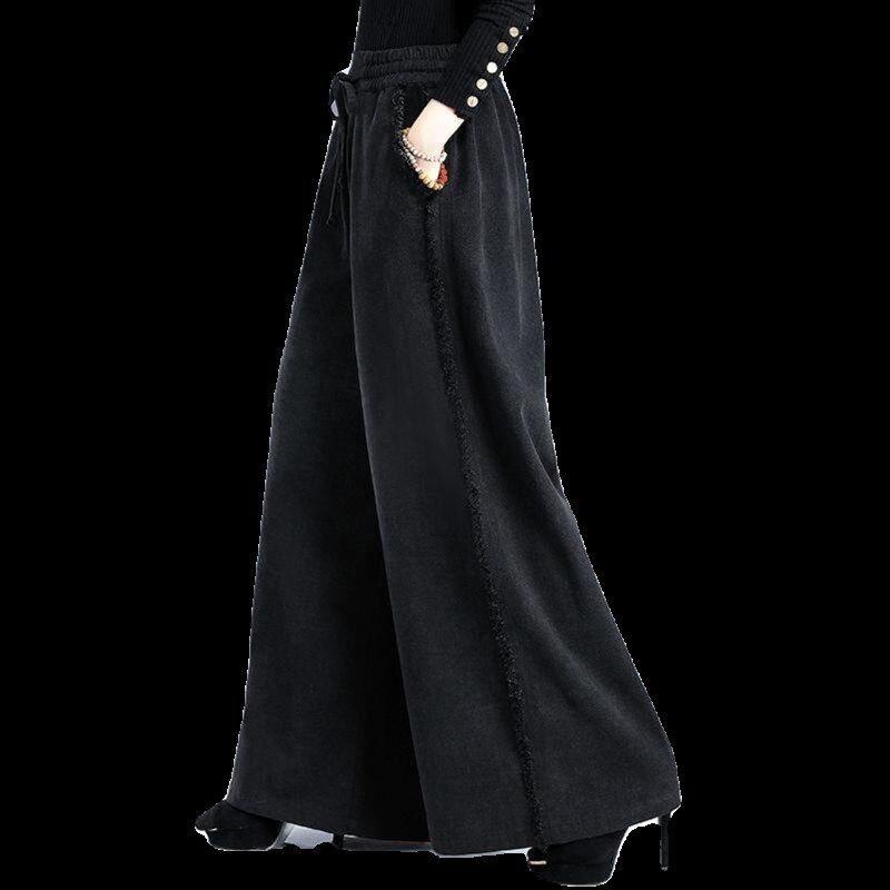 新款黑色松紧高腰牛仔阔腿裤女宽松大码垂感拖地直筒裤时尚休闲裤