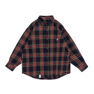 KXLFCHN空穴来风 酒红色格子衬衫男女宽松长袖复古衬衣外套春秋季