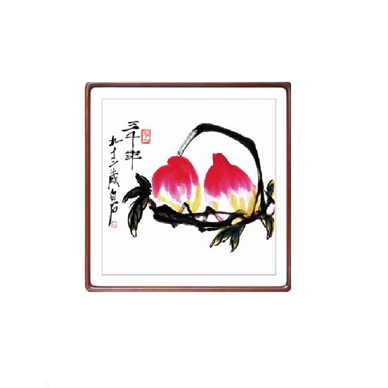 齐白石国画益寿延年餐厅装饰画新中式斗方形玄关装饰挂画客厅壁画