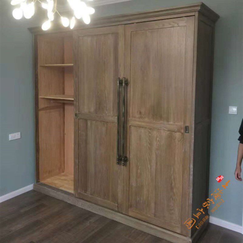 美法式乡村北欧简约实木推拉移门衣柜两三四门1.2 1.6 2米卧室橱