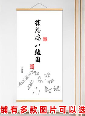 三国搞笑恶搞千里走单骑宿舍八骏马神鸟凤凰图虎啸山居图装饰挂画