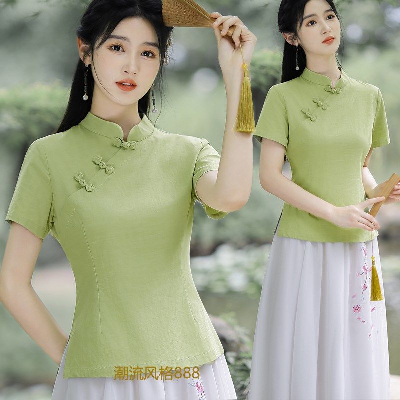 中国风新中式女改良旗袍两件套民国风唐装复古侧拉盘扣外嫁女上衣