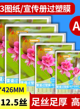 雷盛A3过塑膜塑封膜12.5丝12.5C/125mic相片膜护卡膜过胶膜热封膜