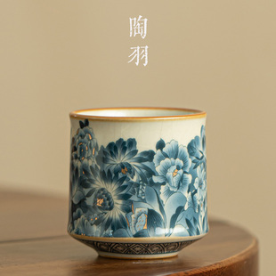 汝窑金万花主人杯品茗杯茶杯陶瓷茶碗家用功夫茶具茶盏复古茶道杯