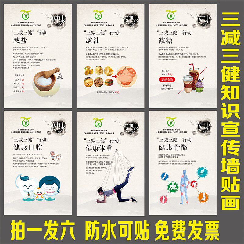 三减三健倡导健康生活宣传栏海报挂图展板健康膳食养生保健墙贴画