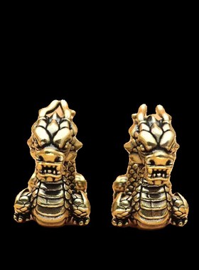 纯黄铜青龙金龙招财摆件手把件双龙戏珠桌面书柜玄关装饰品