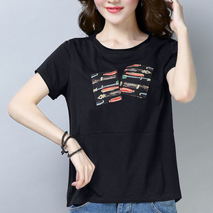 妈妈遮肚子丅血宽松加肥加大码女装夏衣外穿中年上衣纯棉短袖t恤