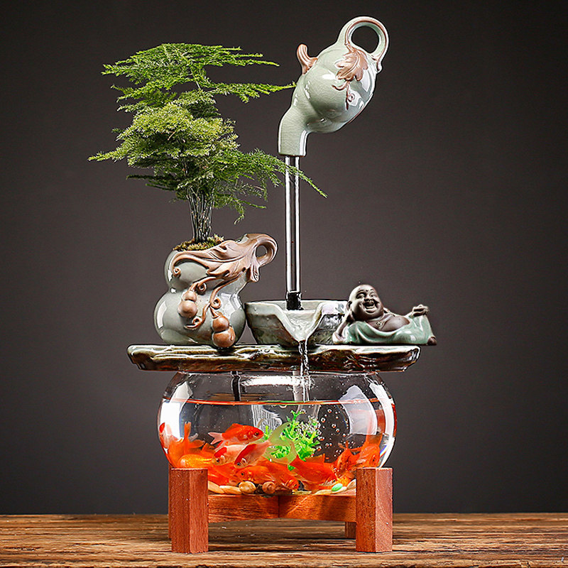 鱼缸流水摆件循环水家居客厅养鱼创意办公室桌面装饰品开业礼物,家居饰品,装饰摆件,淘宝优惠券,粉丝福利购,淘宝优惠卷