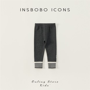 内搭裤女童秋冬裤子2023新款女宝外穿裤黑色小女孩条纹裤加绒加厚