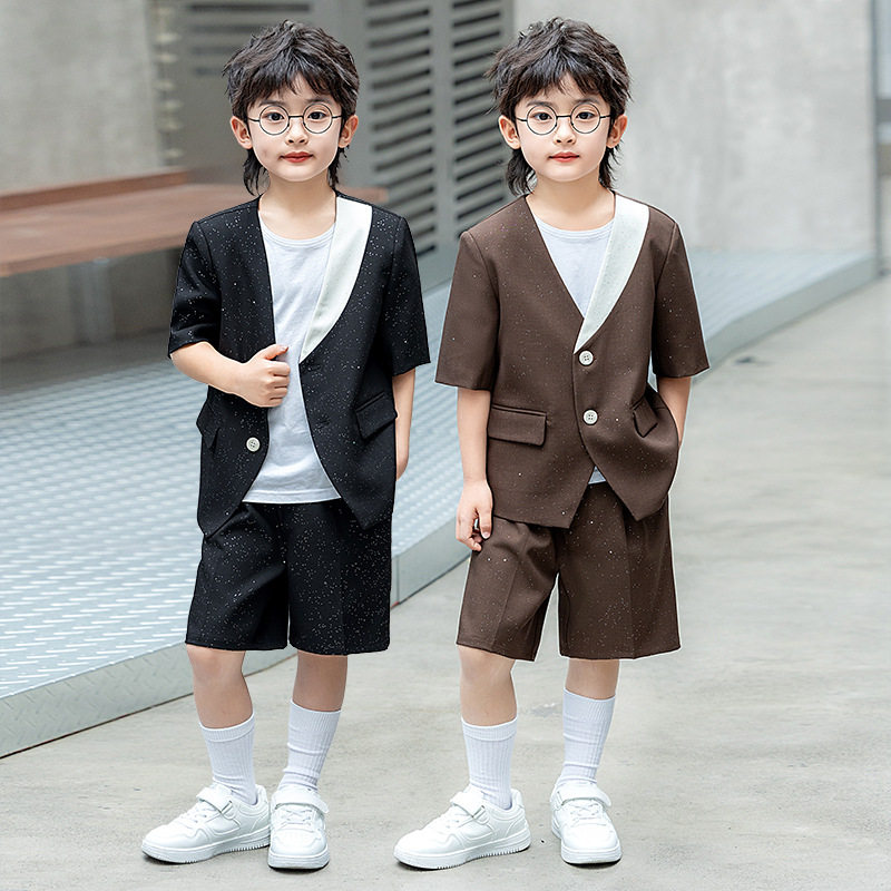 男童西服夏季休闲短袖西装套装花童生日礼服儿童主持走秀演出服