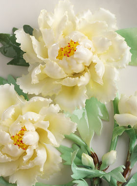 陶瓷手工牡丹花挂盘摆件客厅电视柜酒柜博古架装饰品新居乔迁礼品