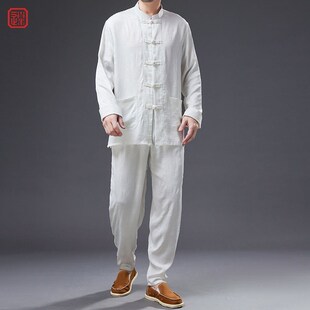 唐装男两件套宽松薄款盘扣中式休闲长裤男装春款中国风套装