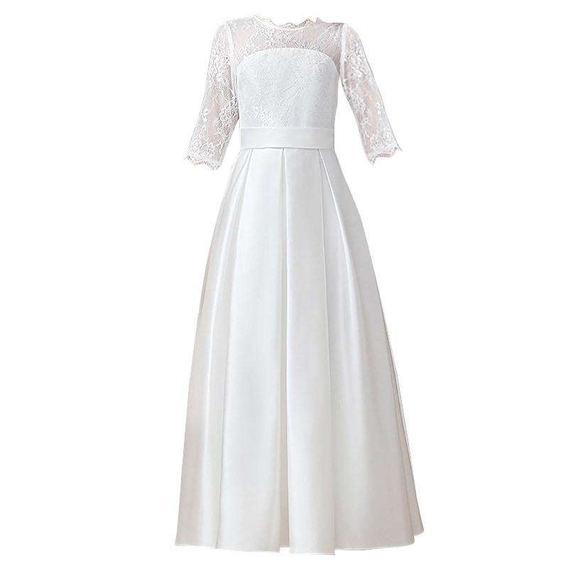 女童高端晚礼服白色长款钢琴演出服中大童婚礼花童裙生日公主裙仙