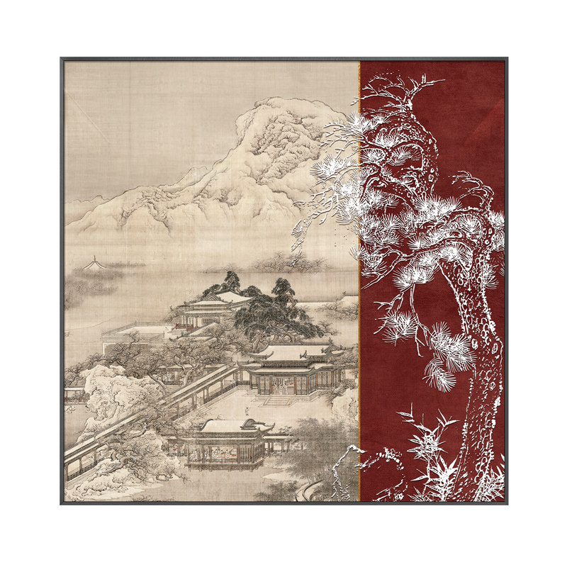 新中式迎客松浮雕餐厅装饰画酒店包厢背景墙壁饰玄关客厅挂画立体
