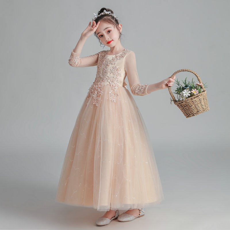 儿童婚纱裙花童礼服公主裙小女孩演出服女童蓬蓬纱连衣裙子春秋冬