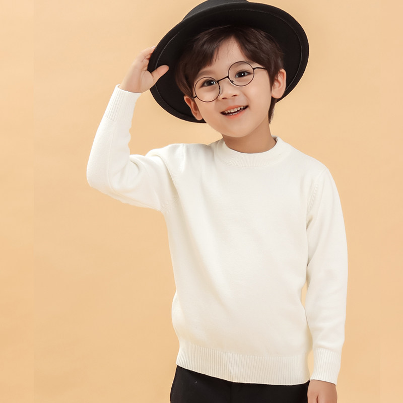 儿童毛衣男童薄款黑色针织加绒2023秋冬新款中大童男孩打底衫白色