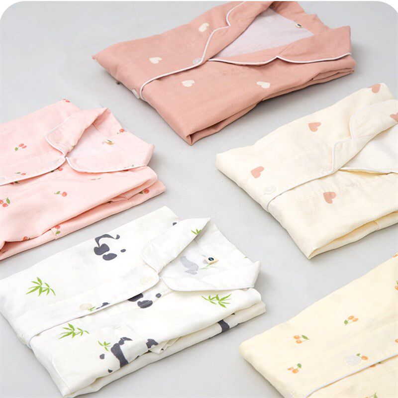 春夏女童纯棉纱布开衫中大童新款薄款长袖长裤儿童睡衣家居服套装