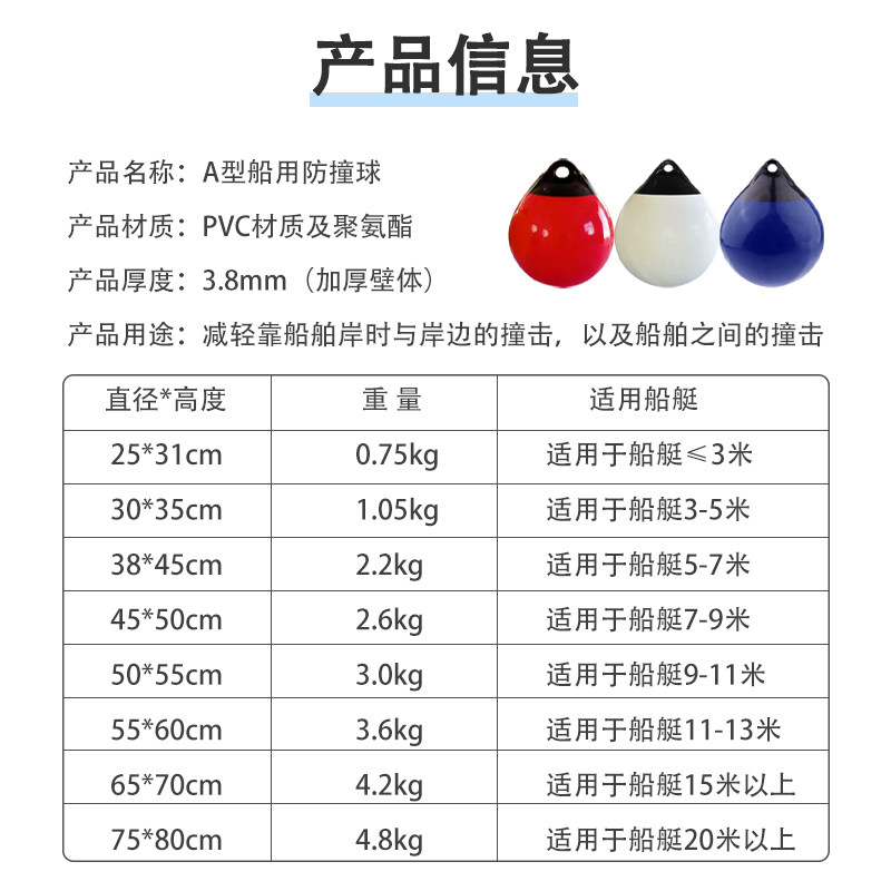 A型船用靠球防撞球游船艇防碰球防碰垫护舷漂标充气PVC加厚秋千球
