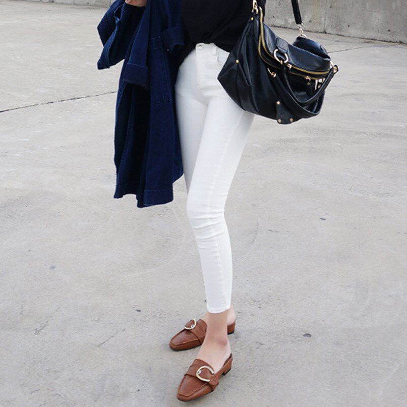 白色牛仔裤女2025夏季薄款修身高腰显瘦铅笔弹力小个子九分小脚裤