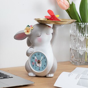 慧心巧聚兔子座钟收纳摆件家居饰品台钟卧室客厅玄关装饰钟表摆设
