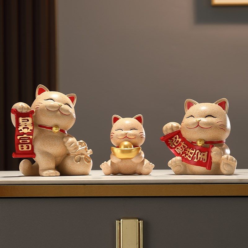 创意招财猫摆件三四口家居入户客厅电视柜桌面装饰开业搬新家礼物