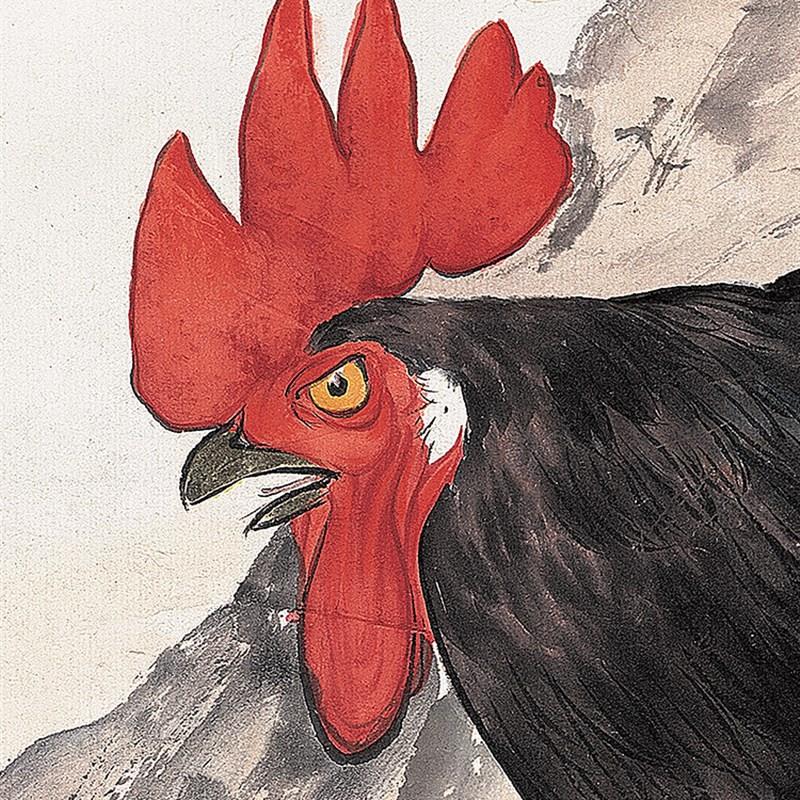 刘奎龄国画微喷工笔临摹画稿花鸟玄关书房挂画装饰画 鸡鸣富贵图
