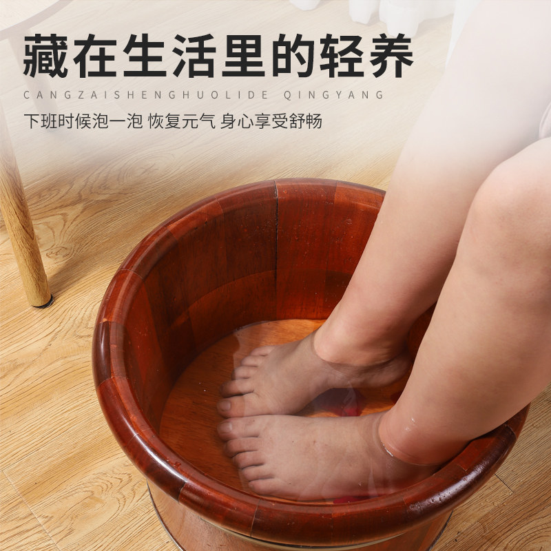 红色乌檀木泡脚桶 实木足浴桶过小腿家用 手工木制非折叠泡脚盆