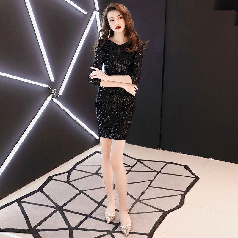 宴会晚礼服女2021新款性感短款气质名媛黑色小礼服连衣裙平时可穿