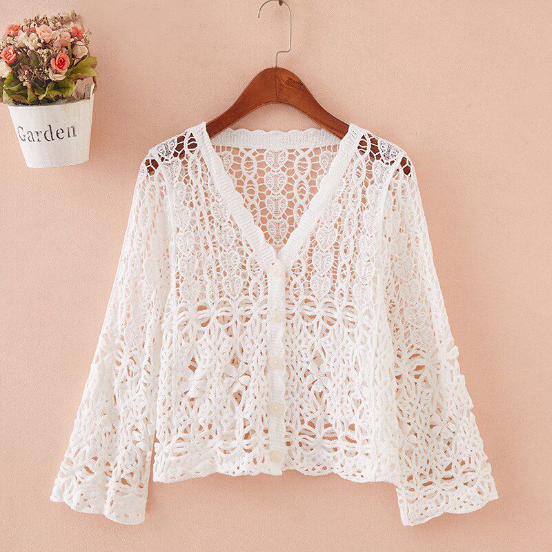 针织镂空上衣夏季女宽松防晒披肩外搭长袖薄款开衫秋季百搭小外套